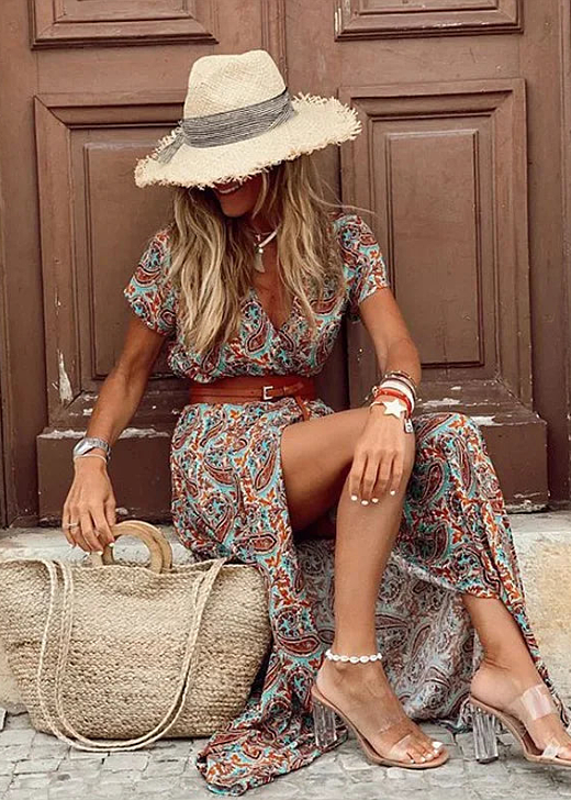AURORA – Vestido Largo Bohemio Fluido con Cinturón