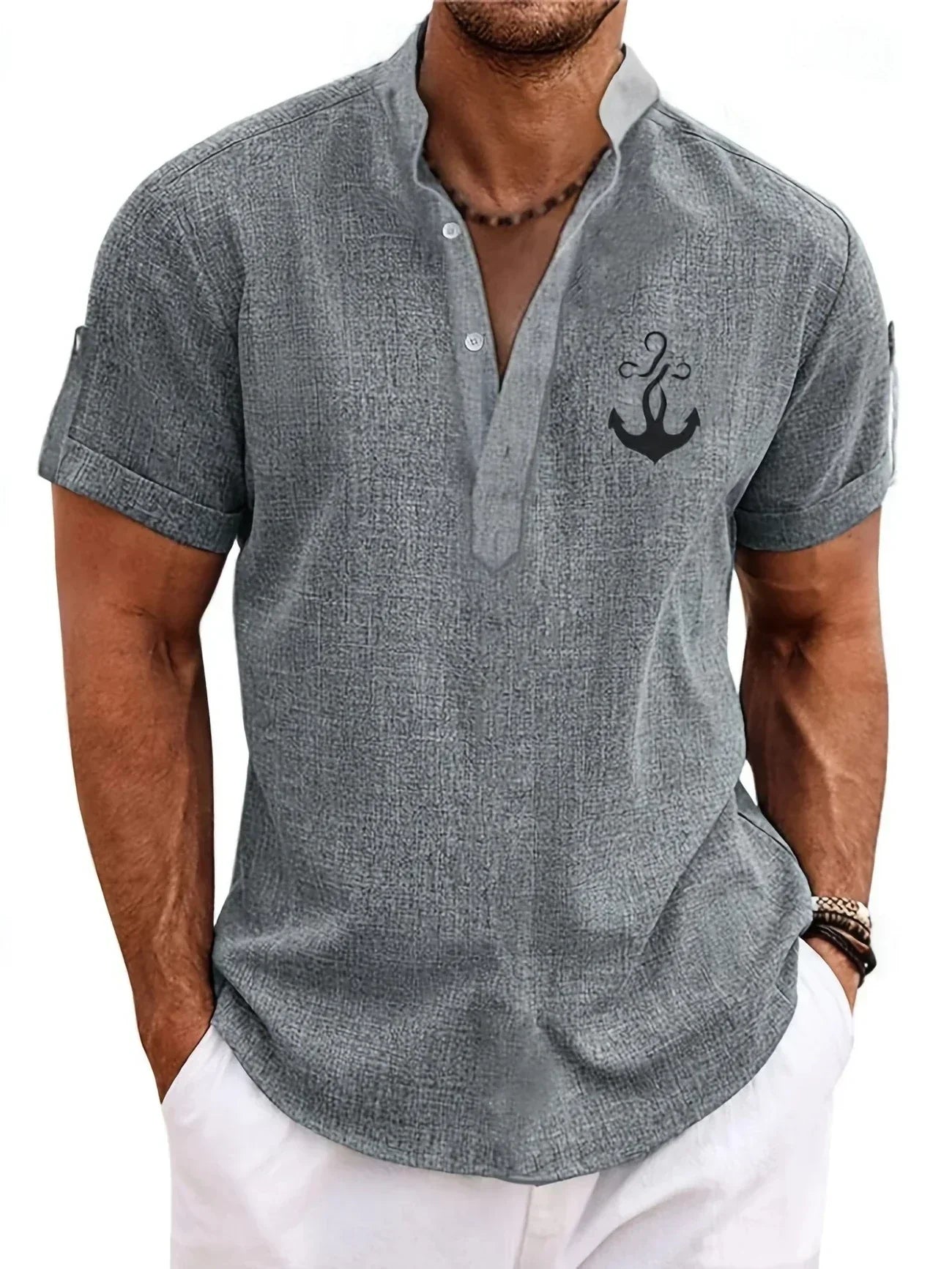 ORIENNE™ | Camisa Elegante de Manga Corta con Cuello Alto