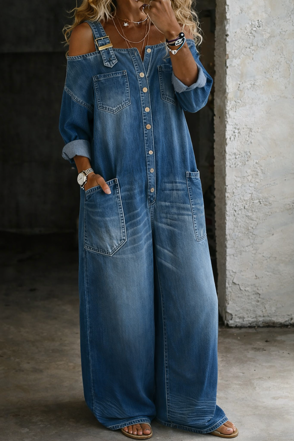 CAMILA | Mono Denim Hombros Descubiertos