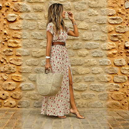 AURORA – Vestido Largo Bohemio Fluido con Cinturón