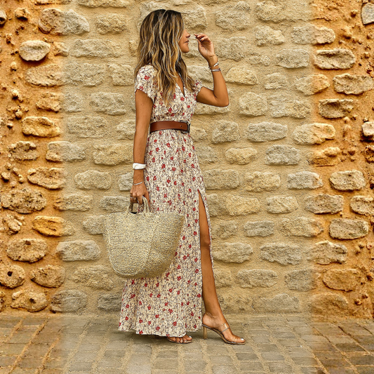 AURORA – Vestido Largo Bohemio Fluido con Cinturón