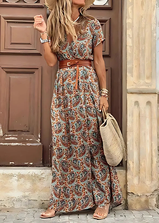 AURORA – Vestido Largo Bohemio Fluido con Cinturón