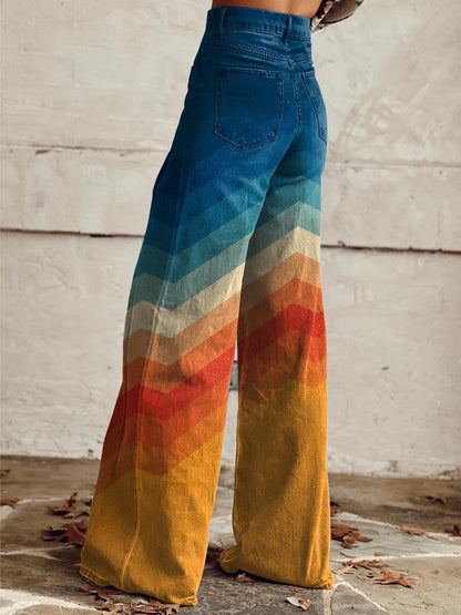 NADIA - Pantalones retro con estampado de zigzag