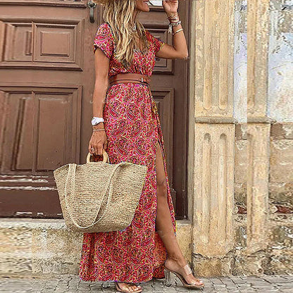 AURORA – Vestido Largo Bohemio Fluido con Cinturón
